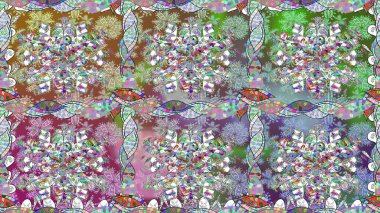 Düz Çiçek Elementleri Tasarımı. Raster Illustrasyon 'da moda olmayan çiçek deseni. Güzel kumaş deseni. Renkli Yaz Temalı Kusursuz Arkaplan.