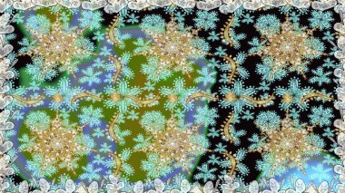 Altın elementlerle nötr renklerde altın desen. Süslü raster dekorasyonu. Barok tarzında duvar kağıdı tasarımı için kusursuz damaske deseni arkaplanı.