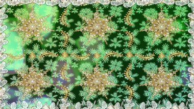 Barok tarzında kusursuz bir doğulu süsü. Raster geleneksel altın pürüzsüz desen yeşil renklerde.