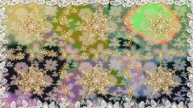 Geleneksel raster ve altın desen. Damask pürüzsüz süsü. Nötr renkler üzerinde klasik oryantal desen.