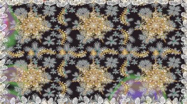 Paisleys zarif çiçek desenli dikdörtgen arka plan duvar kâğıdı illüstrasyonlu klasik stil, modern 3D çizgili sanat altın ve gri desenli çiçek yaprakları ve süslemeleri..