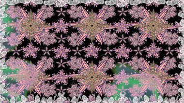 Düz Çiçek Elementleri Tasarımı. Renkli Bahar Temalı Kusursuz Arkaplan. Çiçekli, kusursuz bir arkaplan. Çocuk stili.