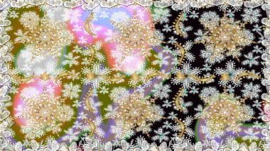 Lüks, kraliyet ve Viktorya dönemi konsepti. Tarafsız renklerdeki altın desenler ve altın elementler. Süslü dekorasyon. Raster klasik barok çiçeksiz altın desenli..