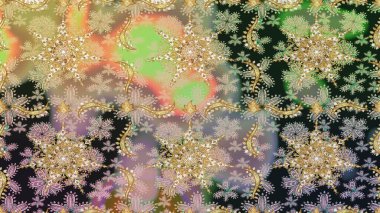 Tarafsız renklerde altın tekrarlayan elementlerle soyut arkaplan. Kusursuz oryantal klasik altın desen.