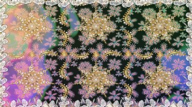 Kusursuz damaske klasik altın desen. Tekrarlayan elementlerle soyut arkaplan oluşturun. Gri renkler ve altın elementler üzerinde altın pürüzsüz desen. Raster illüstrasyonu.