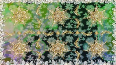 Gri renklerde ve altın elementlerle kusursuz klasik desen. Noel, kar tanesi, yeni yıl 2019.