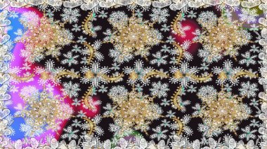 Raster illüstrasyonu. Doğu tarzı arabesk. Raster altın desen. Kusursuz altın desenli bukleler. Altın elementli gri renkler.