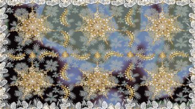 Düz elle çizilmiş klasik koleksiyon. Raster altın pürüzsüz desen. Gri renkli ve altın elementli altın desenli. Arkaplan, kumaş, altın duvar kağıdı.