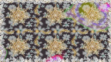 Doğu tarzı arabesk. Kusursuz altın desenli bukleler. Altın elementli gri renkler. Raster illüstrasyonu. Raster altın desen.