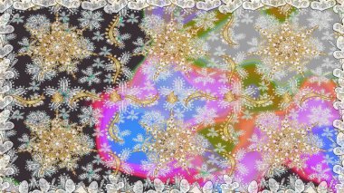 Gri renklerdeki altın element. Lüks, kraliyet ve Viktorya dönemi konsepti. Klasik barok çiçek desenli, gri yerine altın desenli. Süslü raster dekorasyonu.