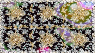 Duvar kâğıdı barok, İspanyol kumaşı. Çiçek deseni. Kusursuz raster arka plan. Gri renklerdeki altın elementler. Şekil grafik deseni.