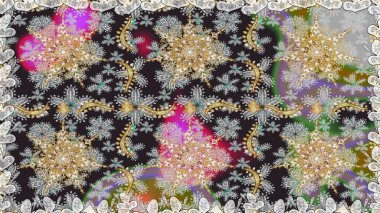 Şam, tasarım için kusursuz desen. Gri renklerde, altın elementli, pürüzsüz desen.