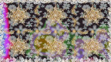 Gri renklerde, altın elementlerle kusursuz desen. Geleneksel oryantasyon süsü. Klasik raster sarısı, kusursuz desen. Klasik vintage arkaplan.