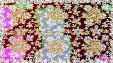 Şık bir grafik desen. Duvar kâğıdı barok, İspanyol kumaşı. Çiçek deseni. Kusursuz raster arka plan. Tarafsız renklerdeki altın elementler.