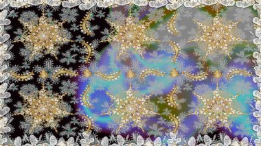 Kış kar dokusu duvar kağıdı. Sembol bayramı, yeni yıl kutlamaları, altın desenler. Noel altın kar tanesi kusursuz desen. Gri renkli altın kar taneleri.