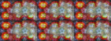 Gri, kahverengi ve kırmızı kar taneleri. Raster illüstrasyonu. Kar tanelerinin soyut arkaplanlı Noel şablonu. Noel ve Yeni Yıl moda baskıları için tatil tasarımı.