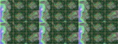 Düz Çiçek Elementleri Tasarımı. Renkli Bahar Temalı Kusursuz Arkaplan. Sevimli çiçek raster deseni. Yeşil renkte çiçekler.