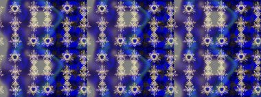 Sanat terapisi tarzı zen çizim için mavi, mor ve gri mandala şeklinde kar taneleri. El çizimi, dövme stili, kumaş tasarımı ve Raster illüstrasyonunda kartlar..