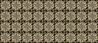 Gri, bej ve kahverengi renklerde altın elementlerle kusursuz klasik desen. Noel, kar tanesi, yeni yıl 2019.