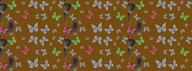 Güzel suluboya kelebekler. Kıyafetler, erkekler, kızlar ve duvar kağıtları için soyut çizim kalıbı. Fantezi sevimli illüstrasyon. Raster illüstrasyonu. Kahverengi kelebek çizimi.