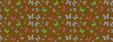 Kahverengi sevimli arka planda kelebekler. Çizim kalıbı. Kağıt, kumaş ve ambalaj için uygun. Raster..