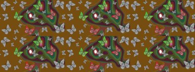 Kıyafetler, erkekler, kızlar ve duvar kağıtları için soyut çizim kalıbı. Raster illüstrasyonu. Böcekli eskiz kalıbı. Boyama kitabı için uçan farklı güzel kelebekler..