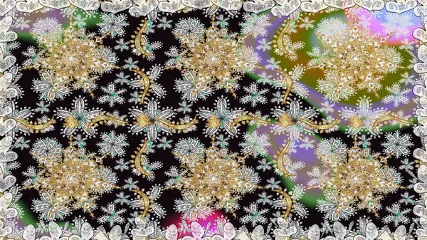 Duvar kâğıdı barok, İspanyol kumaşı. Çiçek deseni. Kusursuz raster arka plan. Gri renklerdeki altın elementler. Şekil grafik deseni.