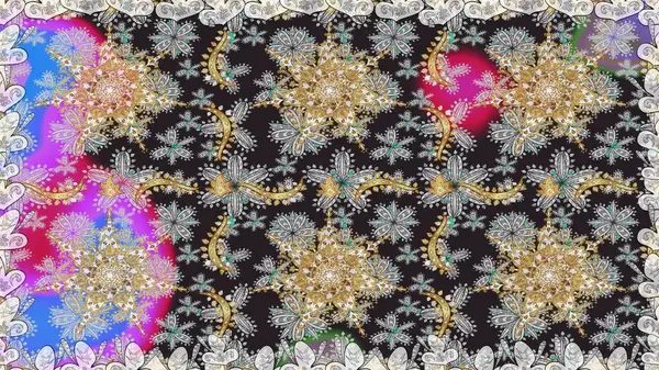 Paisleys zarif çiçek desenli dikdörtgen arka plan duvar kâğıdı illüstrasyonlu klasik stil, modern 3D çizgili sanat altın ve gri desenli çiçek yaprakları ve süslemeleri..