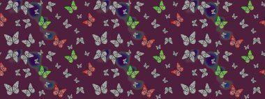 Raster. Kelebek desenli kahverengiler. Robot resim. Kumaş, kağıt, ambalaj kağıdı ve duvar kağıdı tasarımı için mükemmel bir arkaplan.