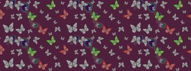 Raster illüstrasyonu. Kelebekli çizim şekli. Çizim, karalama, karalama. Sonsuz. Erkekler, kızlar, kıyafetler, duvar kağıtları için soyut çizim kalıbı.