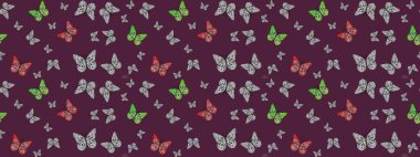Bahar ve yaz tasarımı için renkli bir arkaplan. Elle çizilmiş illüstrasyon. Raster renkli sonsuz doku. Kelebeklerle çizim yapın.