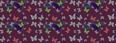 Kumaş, tekstil, baskı ve davetiye için arka plan. Suluboya soyut parlak desenli kelebek kanatları, retro renkler. Kahverengi renkli resimler.