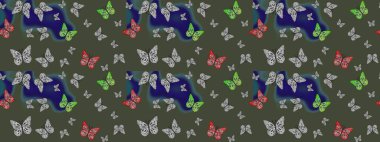 Robot resim. Giysi tasarımı için dekorasyon. Şirin kelebek yeşil raster deseni.