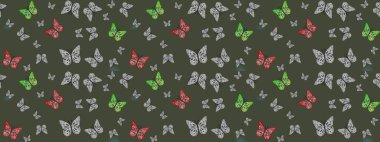 Klasik tarzda hem de. El çizimi, suluboya desenli kelebeklerin çizimi. Raster illüstrasyonu. Yeşil renkli illüstrasyon.