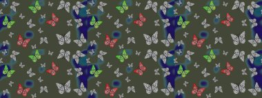 Robot resim. Giysi tasarımı için dekorasyon. Şirin kelebek yeşil raster deseni.
