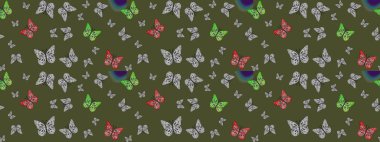 Raster illüstrasyonu. Sonsuz. Elle çizilmiş sevimli kız çizimi. Çizim, karalama, karalama. Tekrarlanan kelebekler.