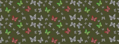 Raster. Yeşil arka planda renkli kelebeğin çizim şekli. Karala, karala, karala. Yeşil renkte resim.