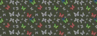 Kelebek desenli güzel çizim tasarımı. Yeşil renkli resimler.