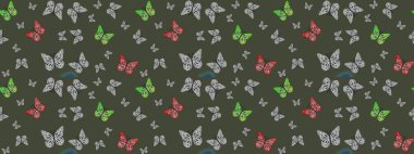 Çiz, çiz, çiz. Kelebek görüntüsü. Raster illüstrasyonu. Yeşil renkli tropik kelebek çizimi. Basit bir şekilde.