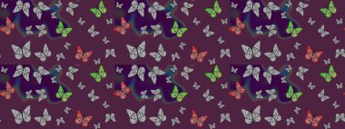Kumaş, tekstil, baskı ve davetiye. Kahverengi soyut arka planda gece kelebekleri. Raster illüstrasyonu.