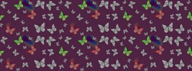 Giysi tasarımı için kahverengi arka planda geleneksel Raster halk çiçekleri dekoru. Kart, baskı ve davetiye için basit şirin bir desen. Nakış, egzotik kelebeklerle süslü çiçek çizimi deseni..
