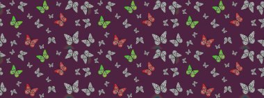 Raster. Duvar kağıtları, web sayfası geçmişi, yüzey dokuları, tekstil için mükemmel. Kahverengi renklerdeki çiçek desenli eskiz. Resimler tropikal kelebeklerle birlikte.