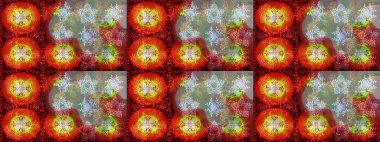 Kış şablonu kırmızı, kahverengi ve nötr renklerde kar tanesinden yapılmıştır. Raster illüstrasyonu. Düz yatıyordu. Kış konsepti.