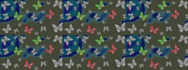 Mistik, semboller. Renk çizimi kalıbı. Yeşil arka planda el çizimi. Tekrarlanan karalamalar.