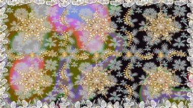 Gri renkli ve altın elementli altın desenli. Süslü raster dekorasyonu. Barok tarzında duvar kağıdı tasarımı için kusursuz damaske deseni arkaplanı.