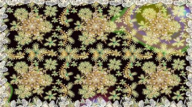 Raster Golden Mehndi kusursuz desen. Siyah renkte desen. Kına dövmeli süs çiçekleri, altın çıkartmalar, mehndi ve yoga tasarımı, kartlar ve parmak izleri..