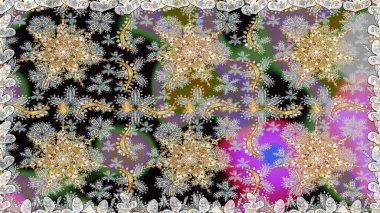 Klasik klasik klasik arka plan. Geleneksel oryantasyon süsü. Gri renklerde, altın elementlerle kusursuz desen. Kusursuz klasik raster altın desenli.