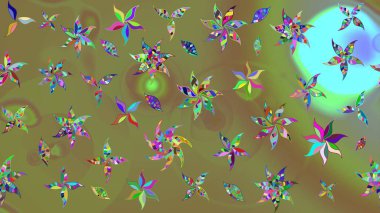 Rengarenk çiçekleri ve doğal renklerde yaprakları olan harika bir çiçek deseni. Halk tarzı. Moda baskıları için zarif bir şablon. Modern çiçek arkaplanı.