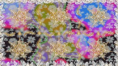 Klasik çiçek dokusu. Altın şablon. Gri renkli Royal retro. Kusursuz desenli altın elementler. Raster illüstrasyonu. Kart, duvar kağıdı, ambalaj, tekstil için klasik tasarım.