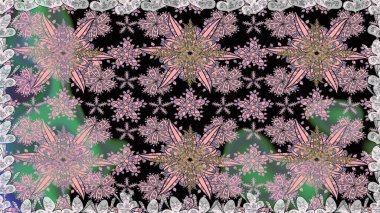 Raster resim. Güzel kumaş deseni. Doodle çiçekler ve dalları, otlar ve çiçekler. Elle çizilmiş.